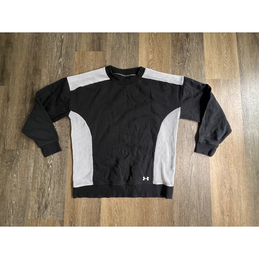 Under Armour Sweatshirt Mens Medium Black White Mesh Panel Loose‎ Crewneck 1578